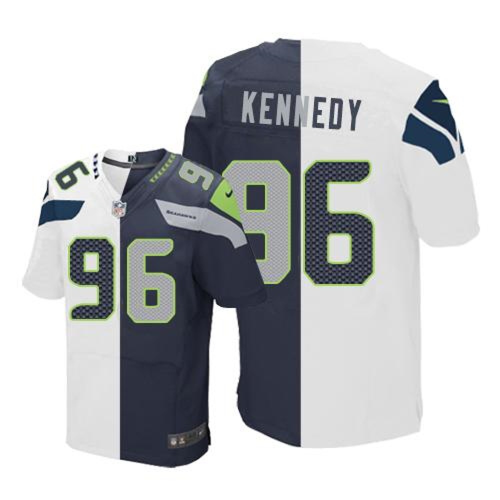 Seahawks #96 Cortez Kennedy White/Steel Blue Men's Stitched NFL Elite Split Jersey