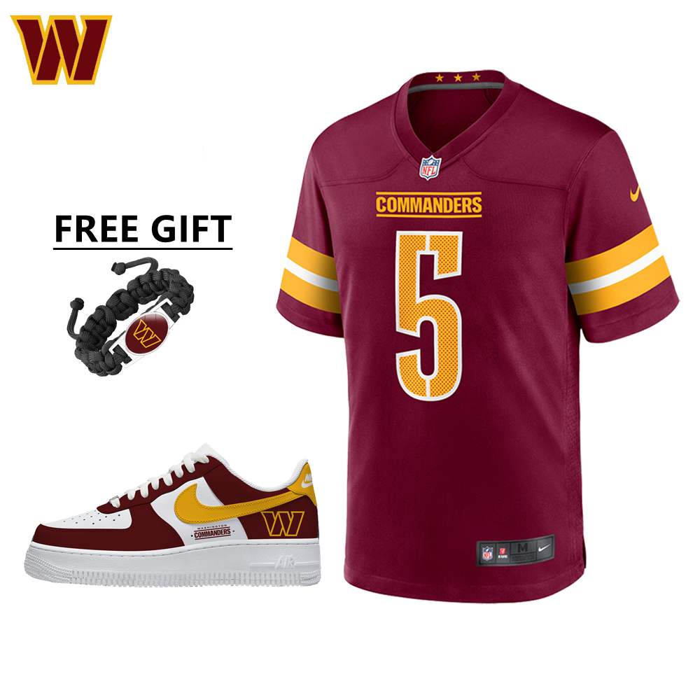 🔥Combo Sale - Washington Commanders Jayden Daniels Nike Burgundy Game Jersey & Air Force 1 Low Team Sneakers