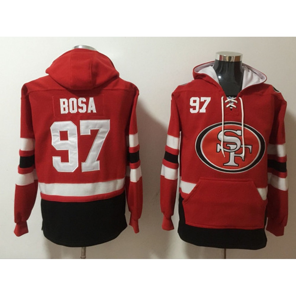 Men's San Francisco 49ers #97 Nick Bosa Red Ageless Must-Have Lace-Up Pullover Hoodie