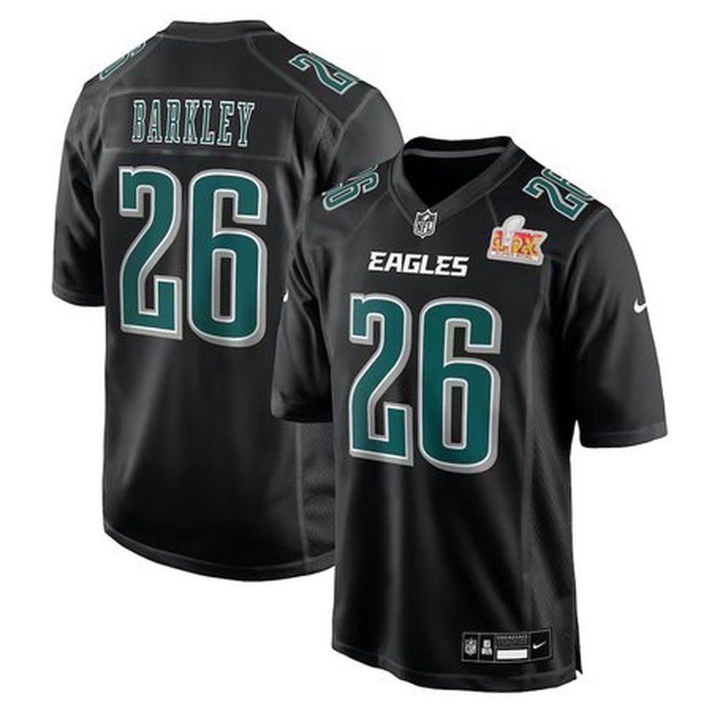 Men's Philadelphia Eagles #26 Saquon BarkleyCarbon Black Super Bowl LIX Fashion Game Player Jersey