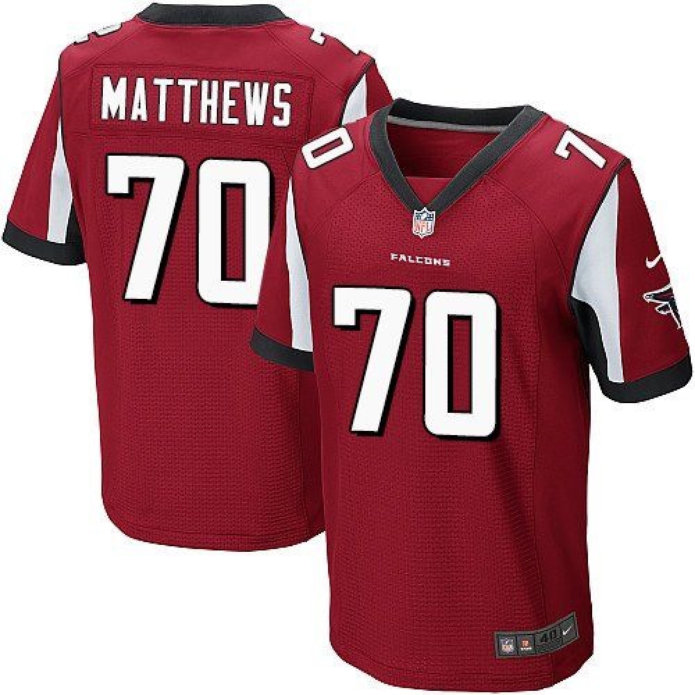 Falcons #70 Jake Matthews Red Team Color Men's Stitched NFL Elite Jersey