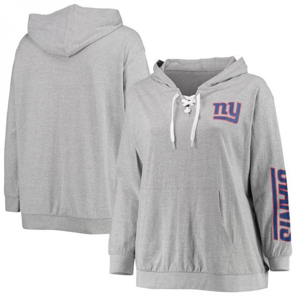 Women's New York Giants Heathered GrayLace-Up Pullover Hoodie
