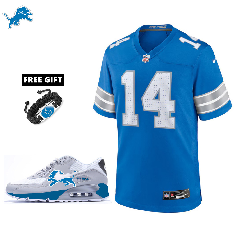 🔥Combo Sale - Detroit Lions Amon-Ra St. Brown Nike Blue Game Jersey & Air Max 90 Classic Sneakers
