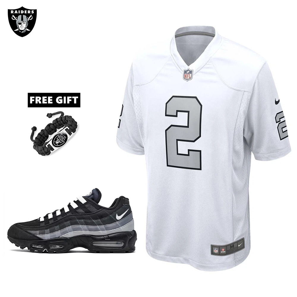 🔥Combo Sale - Las Vegas Raiders Ashton Jeanty Nike White Alternate Game Jersey & Air Max 95 Team Color Sneakers