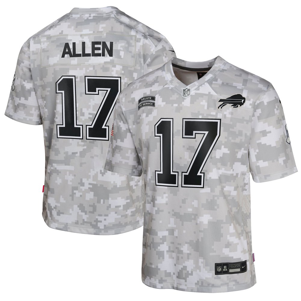 Youth Buffalo Bills Josh AllenArctic Camo 2024 Salute to Service Game Jersey