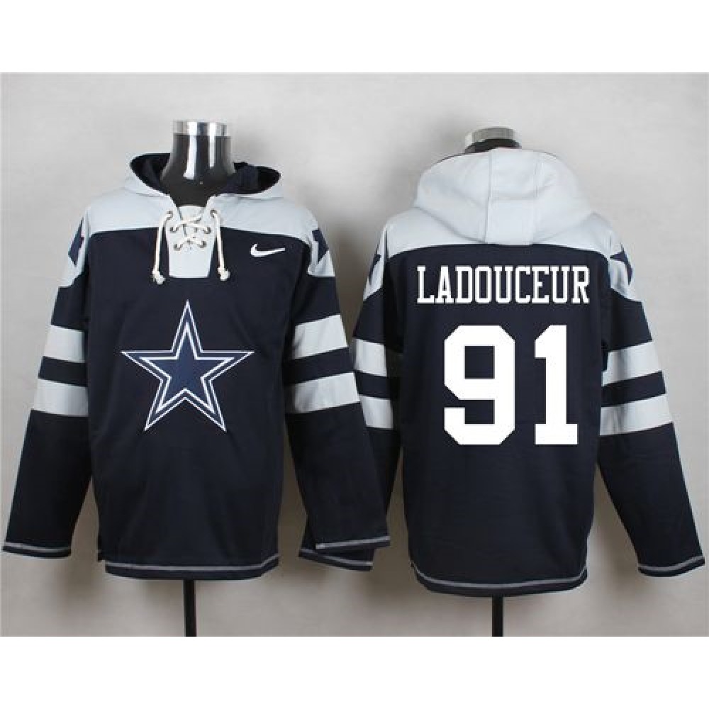 Cowboys #91 L. P. Ladouceur Navy Blue Player Pullover NFL Hoodie
