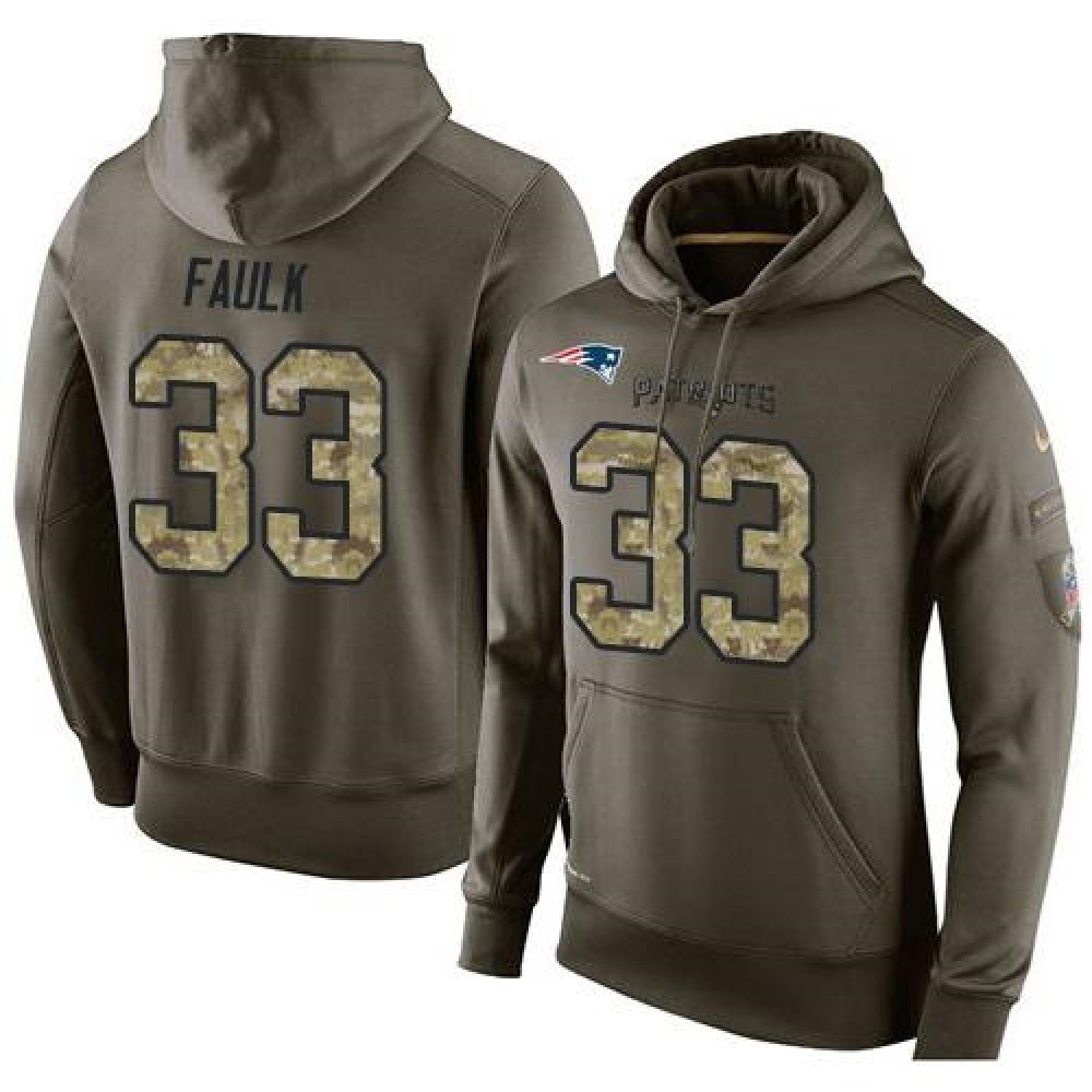 NFL Men'sNew England Patriots #33 Kevin Faulk Stitched Green Olive Salute To Service KO Performance Hoodie