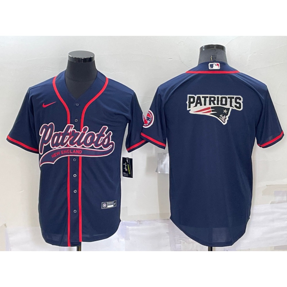 Men's New England Patriots Navy Team Big Logo With Patch Cool Base Stitched Baseball Jersey