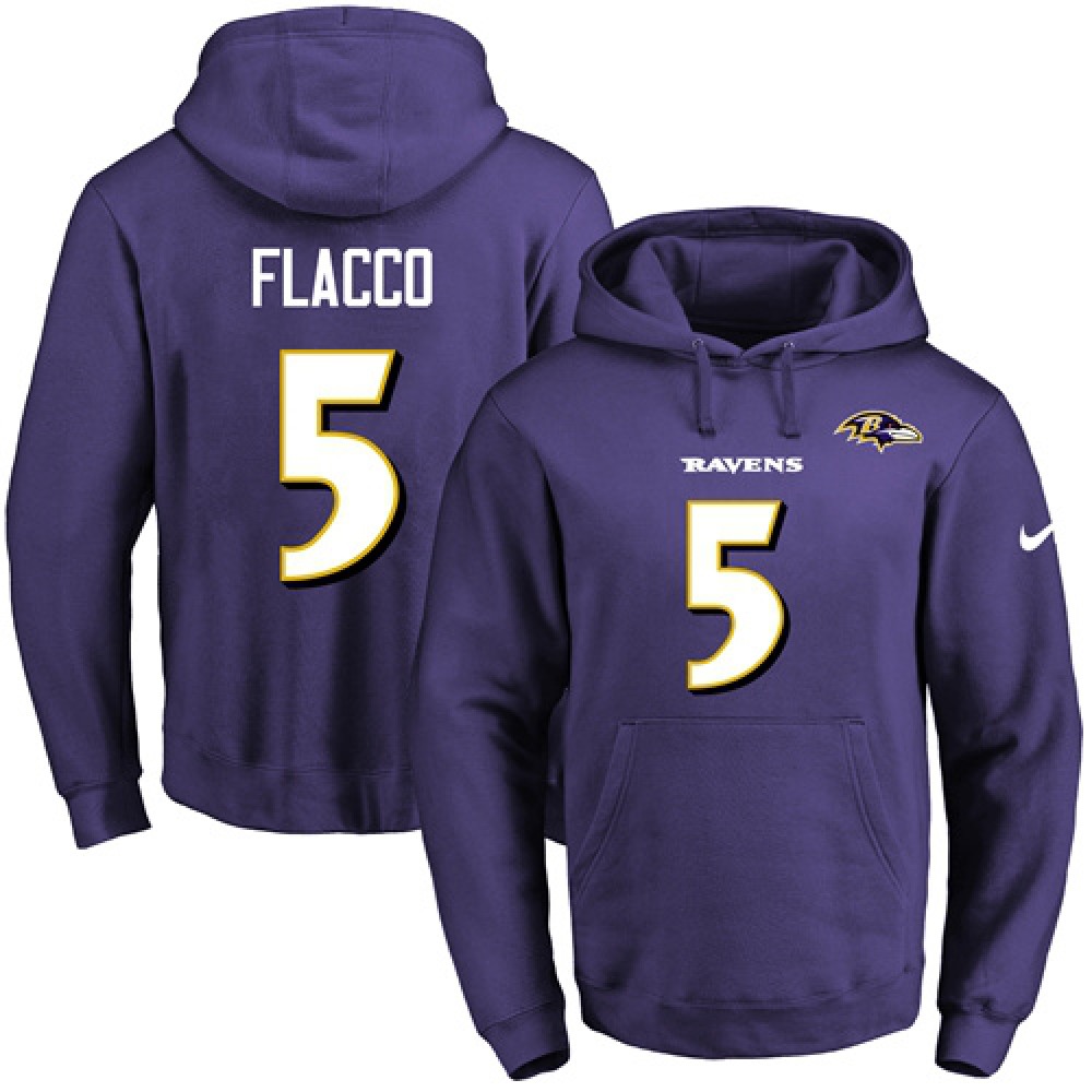 Ravens #5 Joe Flacco Purple Name & Number Pullover NFL Hoodie