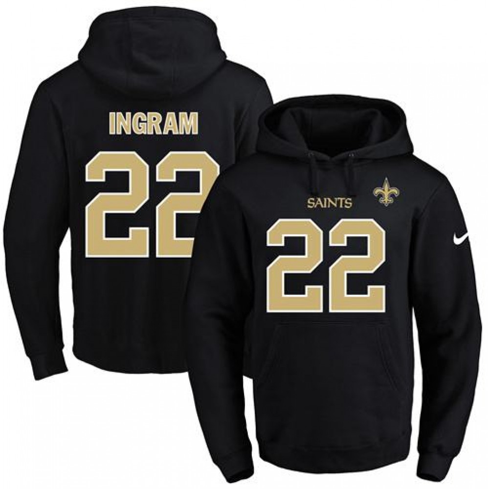 Saints #22 Mark Ingram Black Name & Number Pullover NFL Hoodie