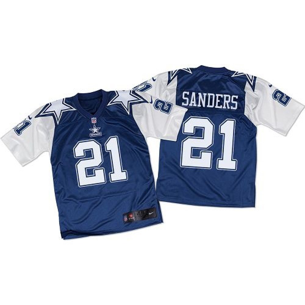 Cowboys #21 Deion Sanders Navy Blue/White Throwback Men's Stitched NFL Elite Jersey