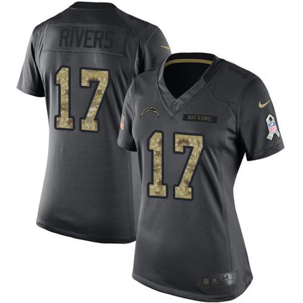 Chargers #17 Philip Rivers Black Women's Stitched NFL Limited 2016 Salute to Service Jersey
