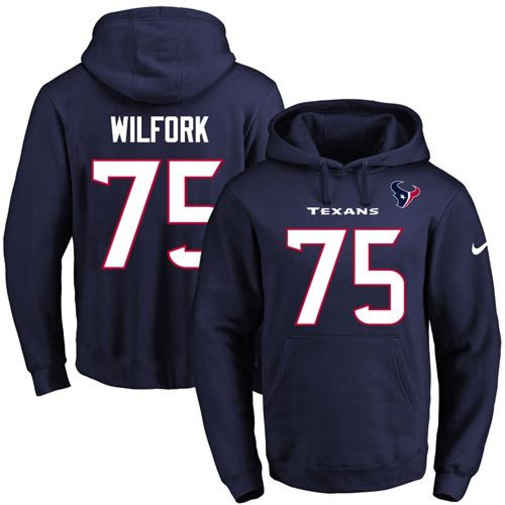 Texans #75 Vince Wilfork Navy Blue Name & Number Pullover NFL Hoodie