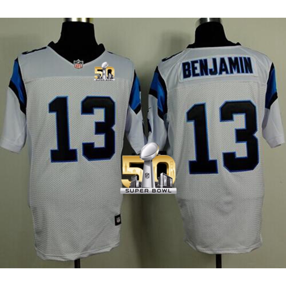 Panthers #13 Kelvin Benjamin White Super Bowl 50 Men's Stitched NFL Elite Jersey