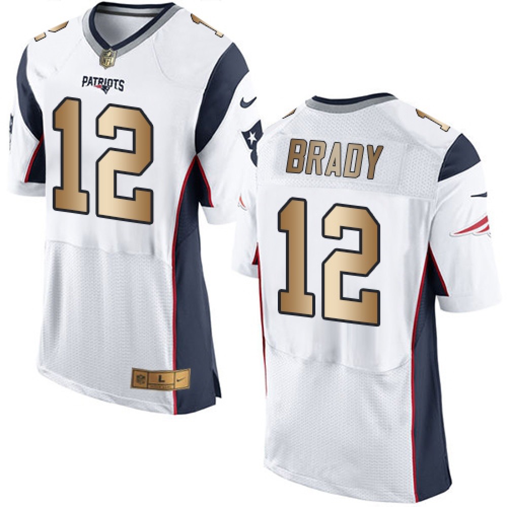 Patriots #12 Tom Brady White Men's Stitched NFL New Elite Gold Jersey