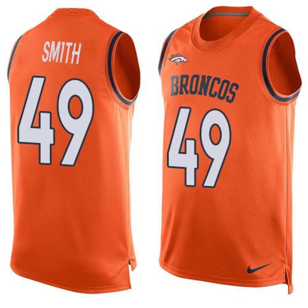 Broncos #49 Dennis Smith Orange Team Color Men's Stitched NFL Limited Tank Top Jersey