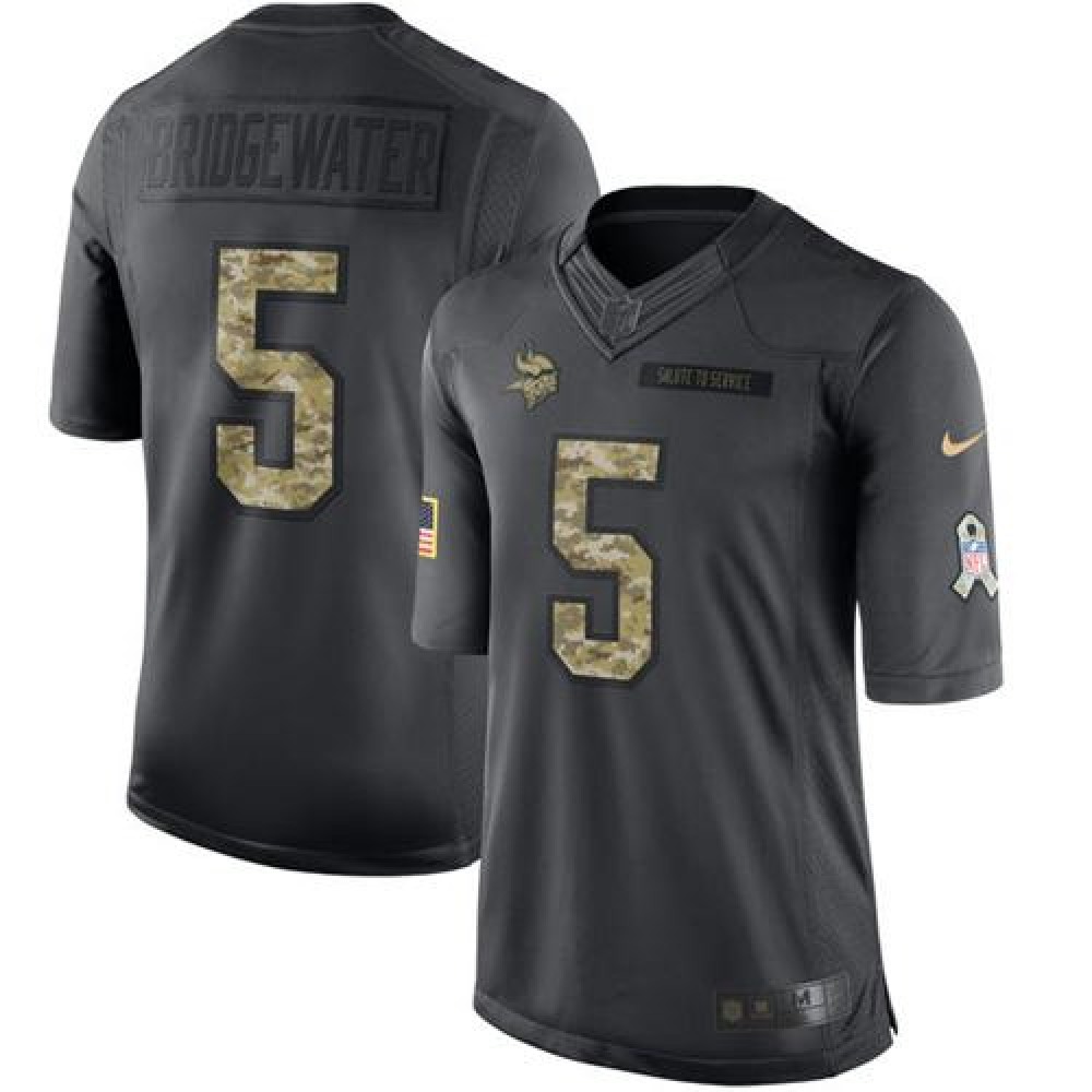 Vikings #5 Teddy Bridgewater Black Men's Stitched NFL Limited 2016 Salute To Service Jersey