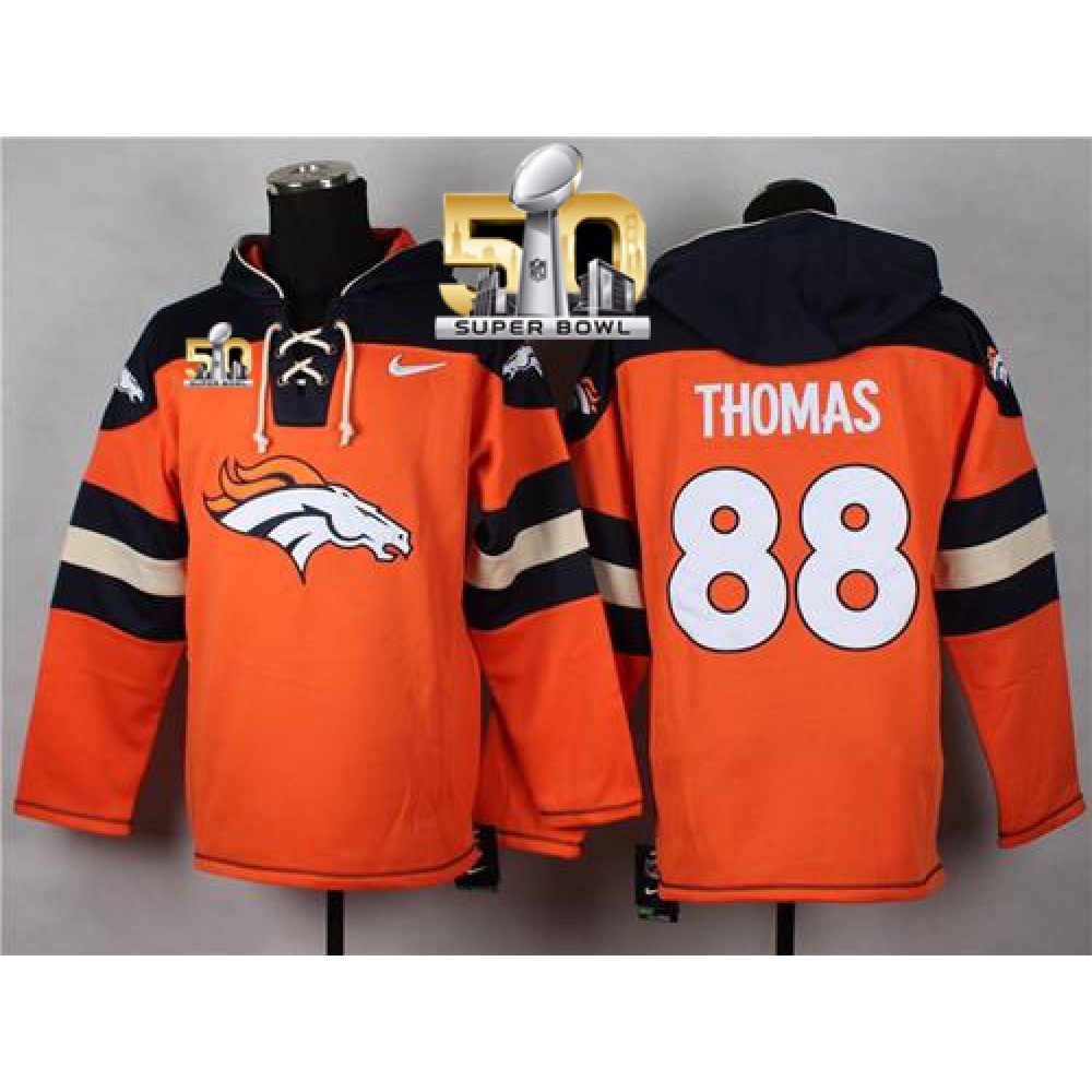 Broncos #88 Demaryius Thomas Orange Super Bowl 50 Player Pullover NFL Hoodie