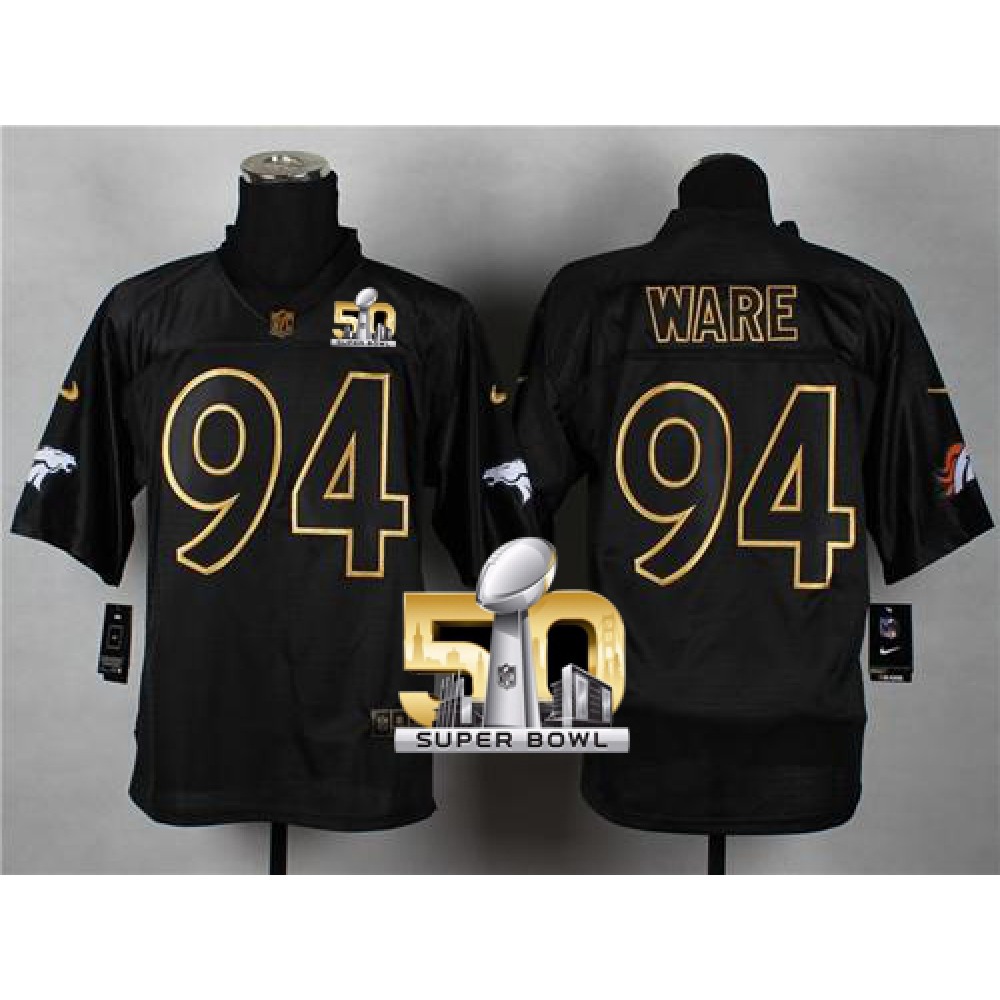 Broncos #94 DeMarcus Ware Black Gold No. Fashion Super Bowl 50 Men's Stitched NFL Elite Jersey