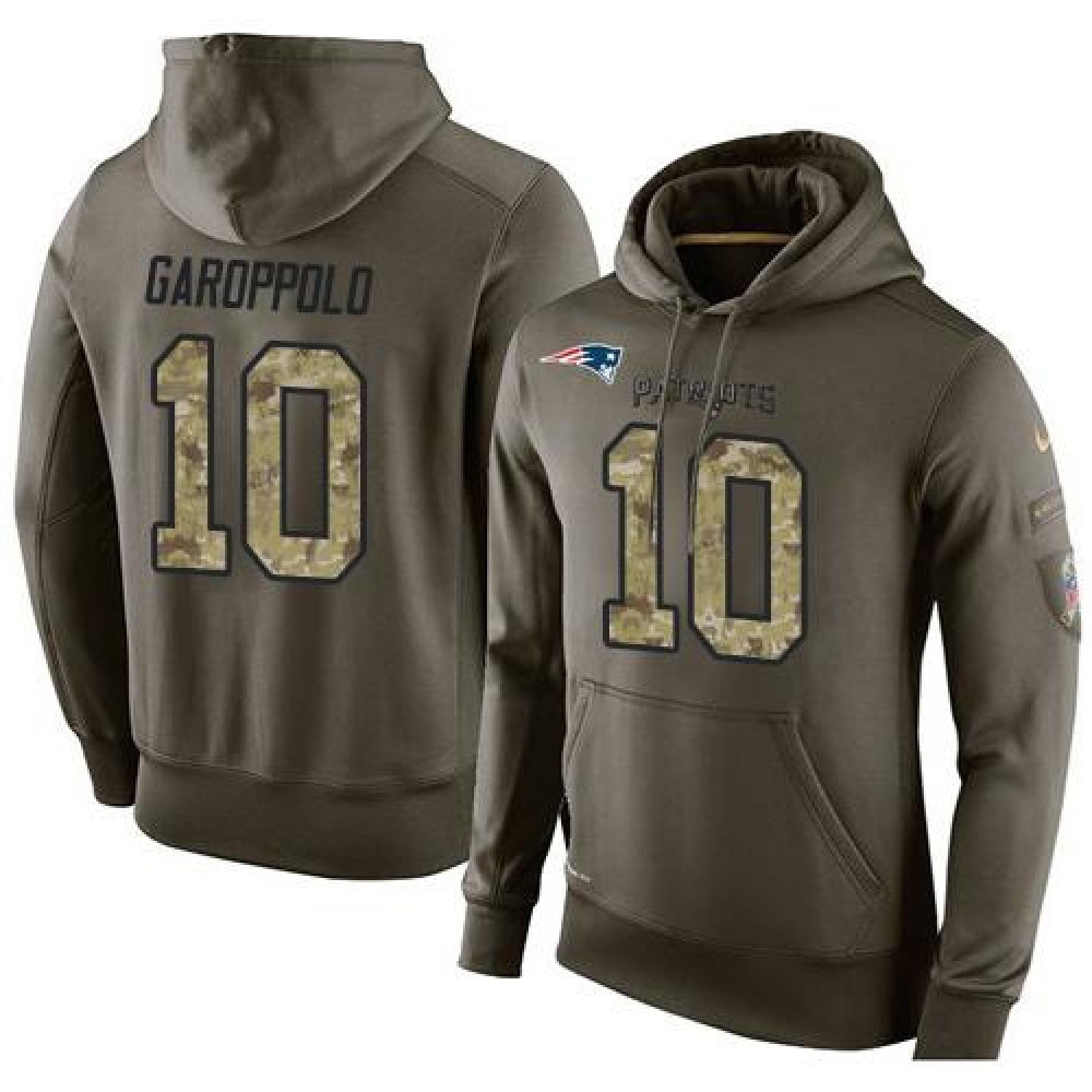 NFL Men'sNew England Patriots #10 Jimmy Garoppolo Stitched Green Olive Salute To Service KO Performance Hoodie