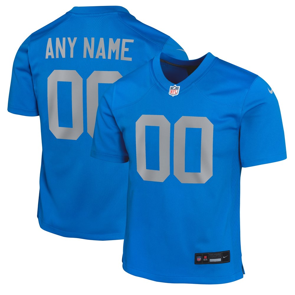 Youth Detroit LionsBlue Alternate Custom Game Jersey
