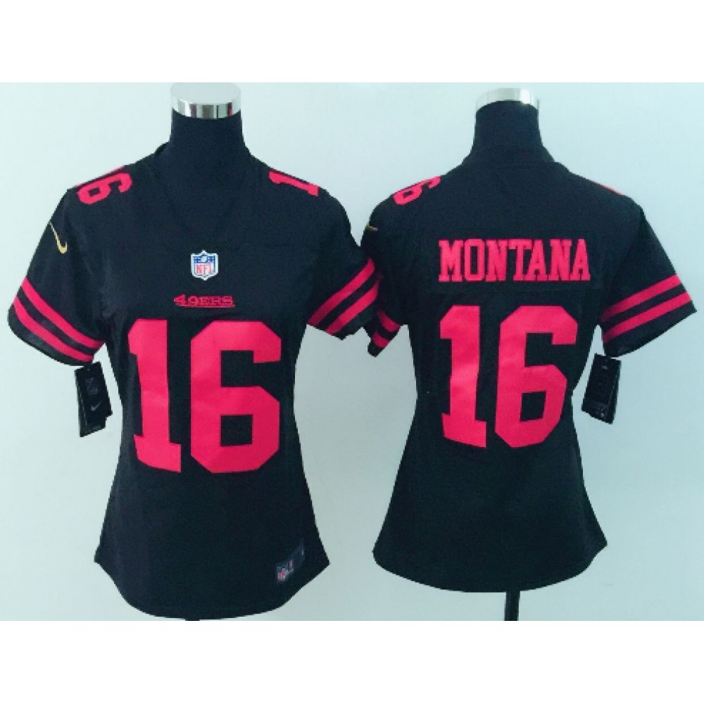 Women'sSan Francisco 49ers #16 Joe Montana Black Vapor Untouchable Limited Stitched NFL Jersey