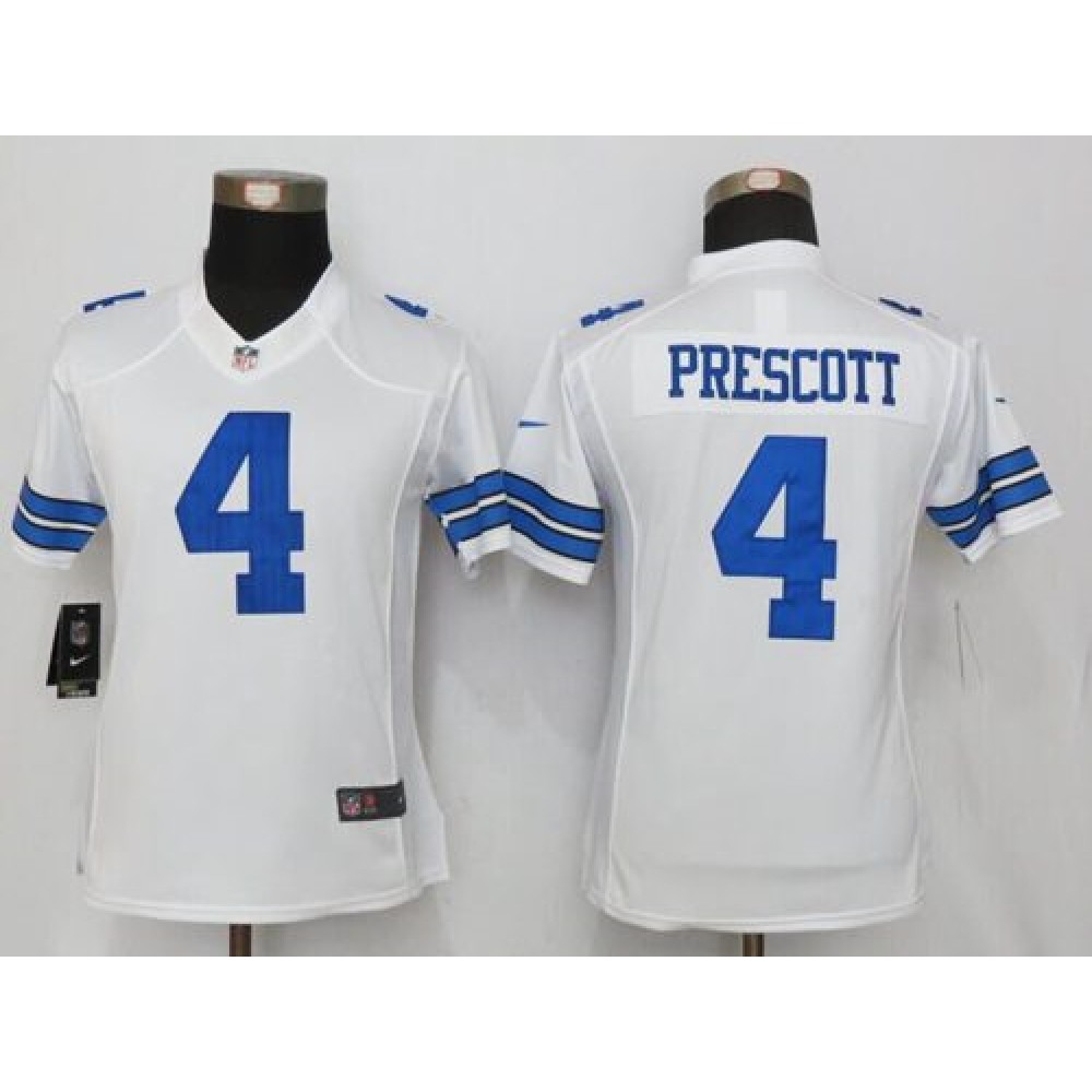 Cowboys #4 Dak Prescott White Women's Stitched NFL Limited Jersey