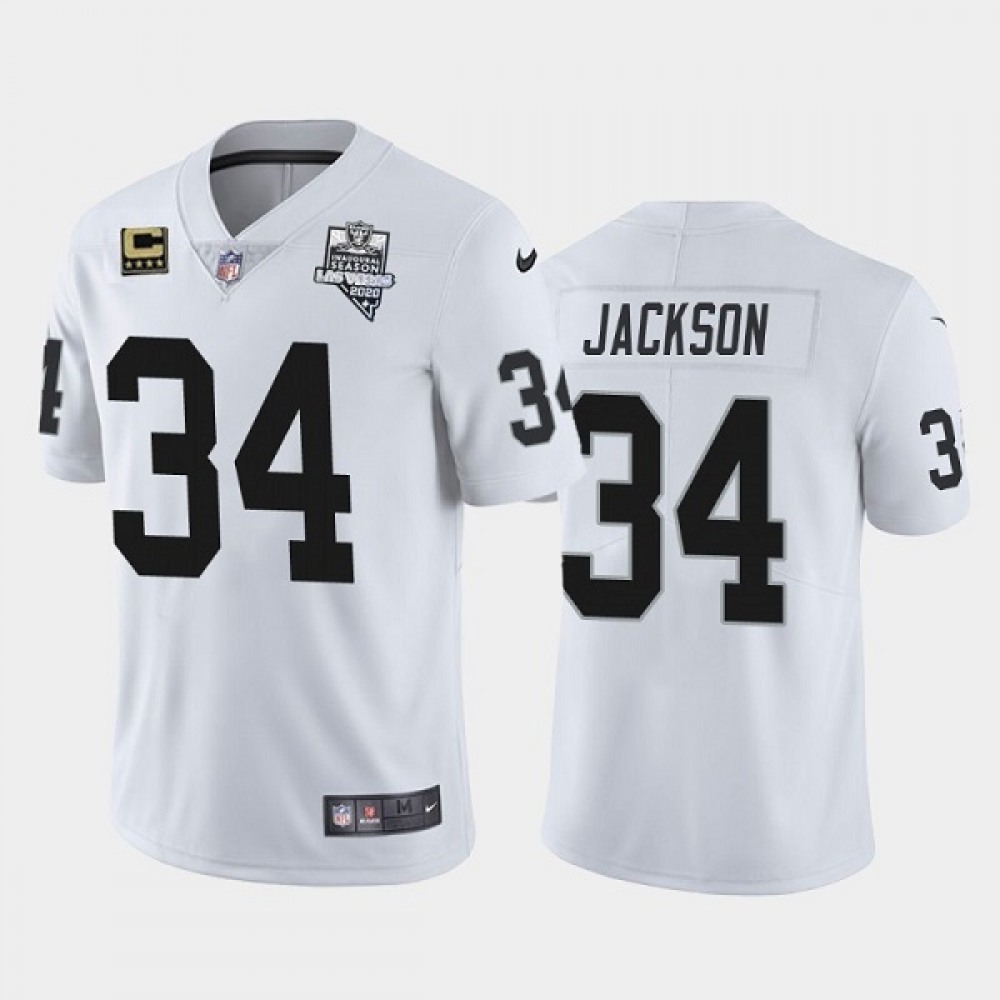 Men's Las Vegas Raiders #34 Bo Jackson White 2020 Inaugural Season With C Patch Vapor Limited Stitched Jersey