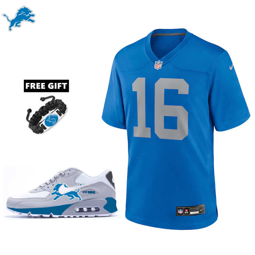 🔥Combo Sale - Detroit Lions Jared Goff Nike Blue Alternate Game Jersey & Air Max 90 Classic Sneakers