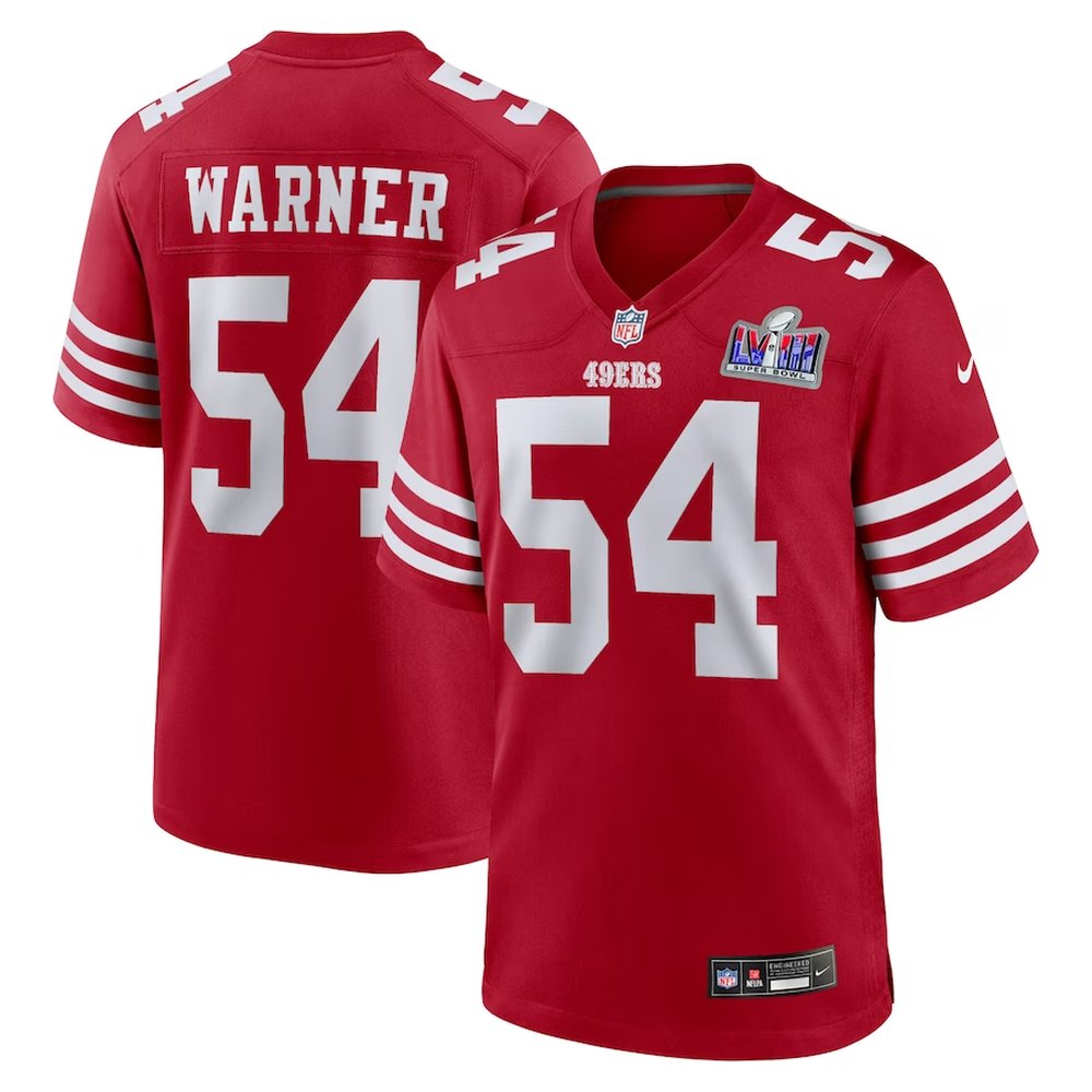 Men's San Francisco 49ers #54 Fred WarnerScarlet Super Bowl LVIII Game Jersey