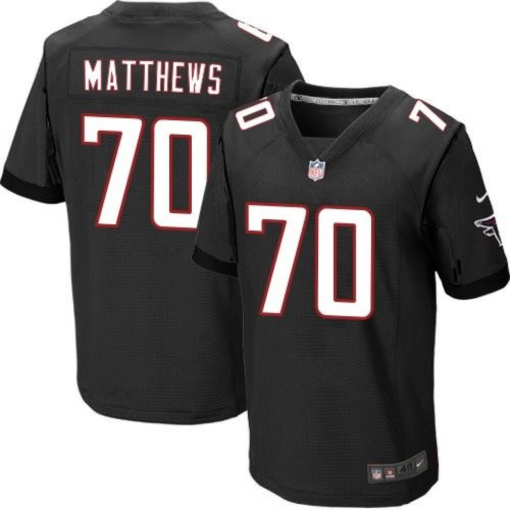 Falcons #70 Jake Matthews Black Alternate Men's Stitched NFL Elite Jersey