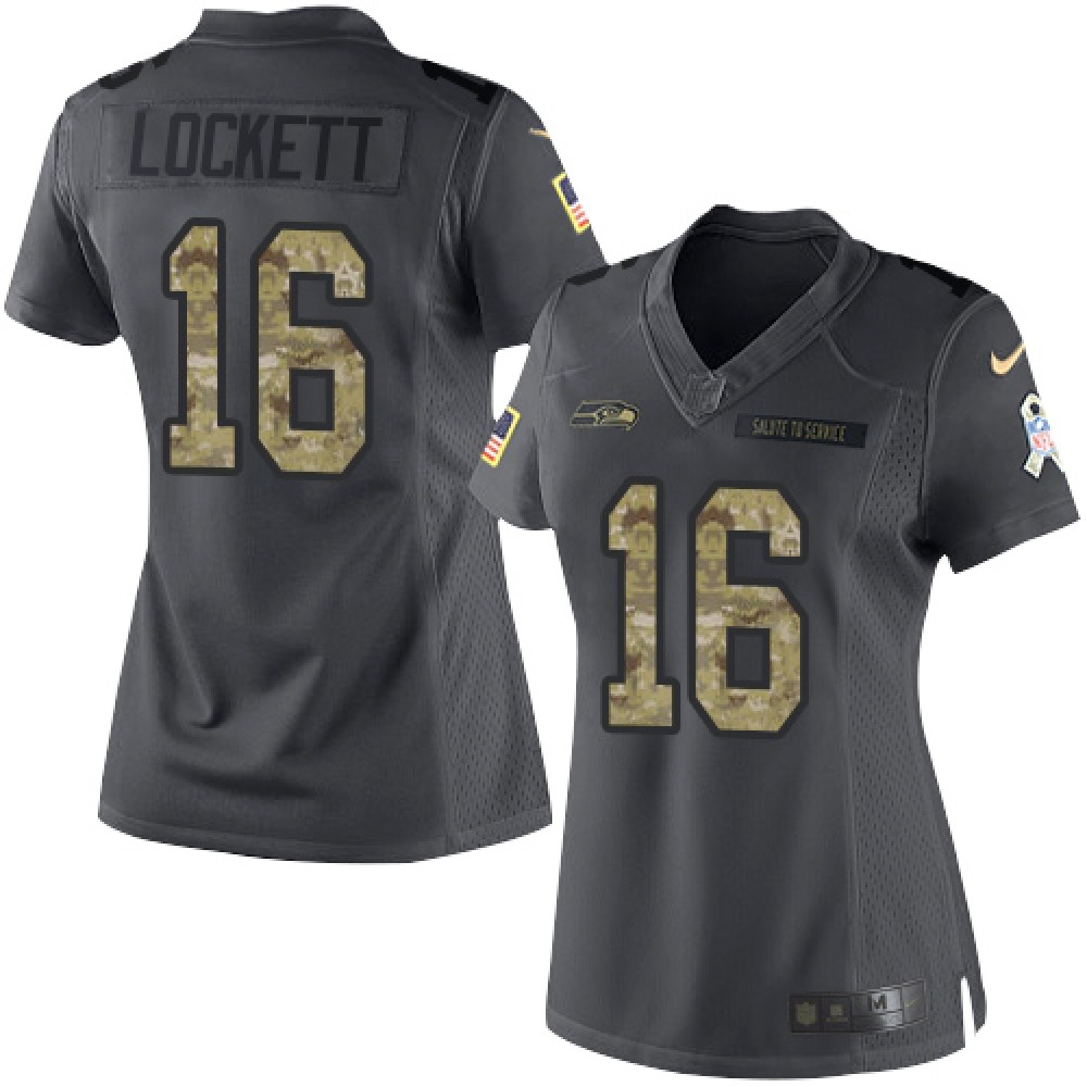Seahawks #16 Tyler Lockett Black Women's Stitched NFL Limited 2016 Salute to Service Jersey