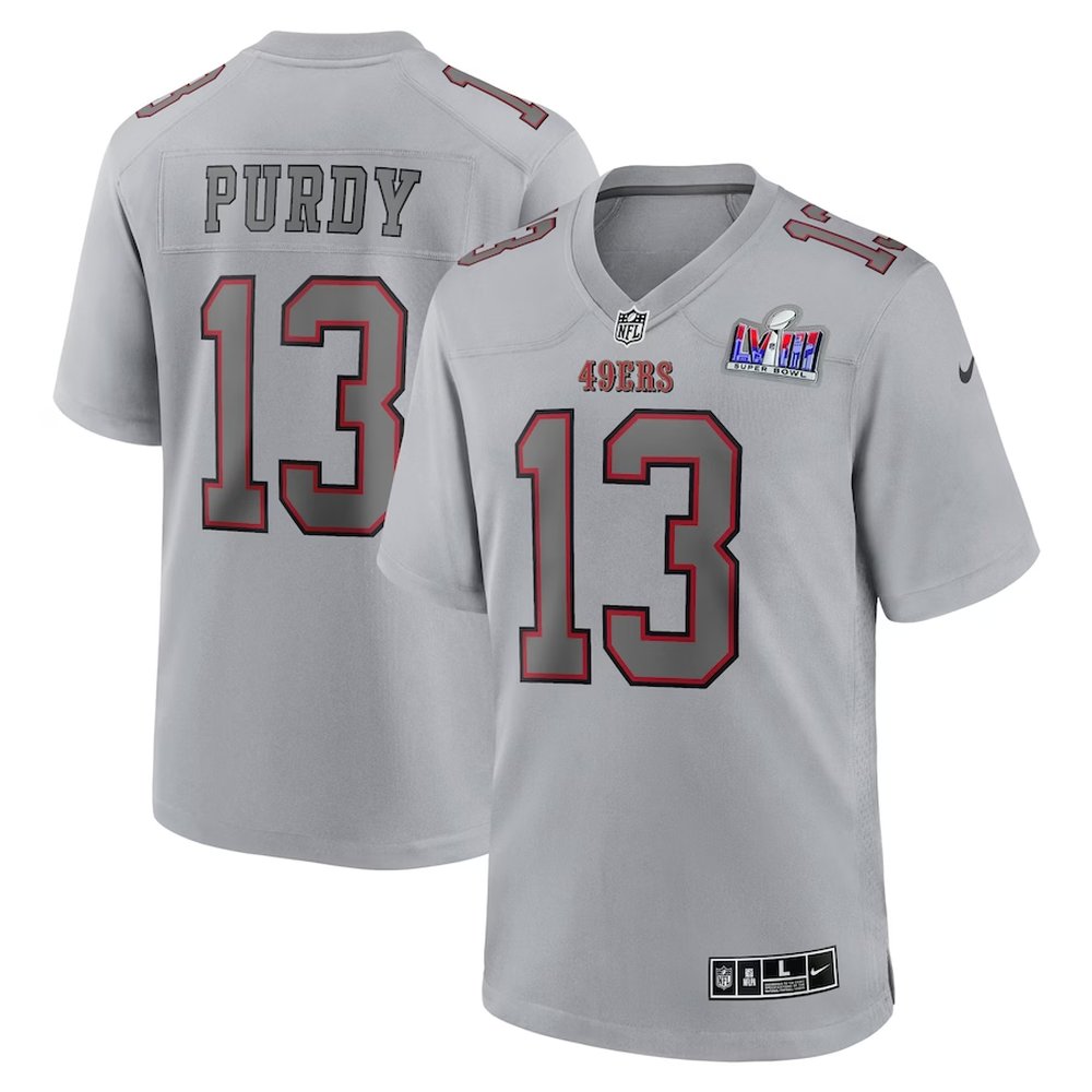 Men's San Francisco 49ers #13 Brock PurdyGray Super Bowl LVIII Atmosphere Fashion Game Jersey