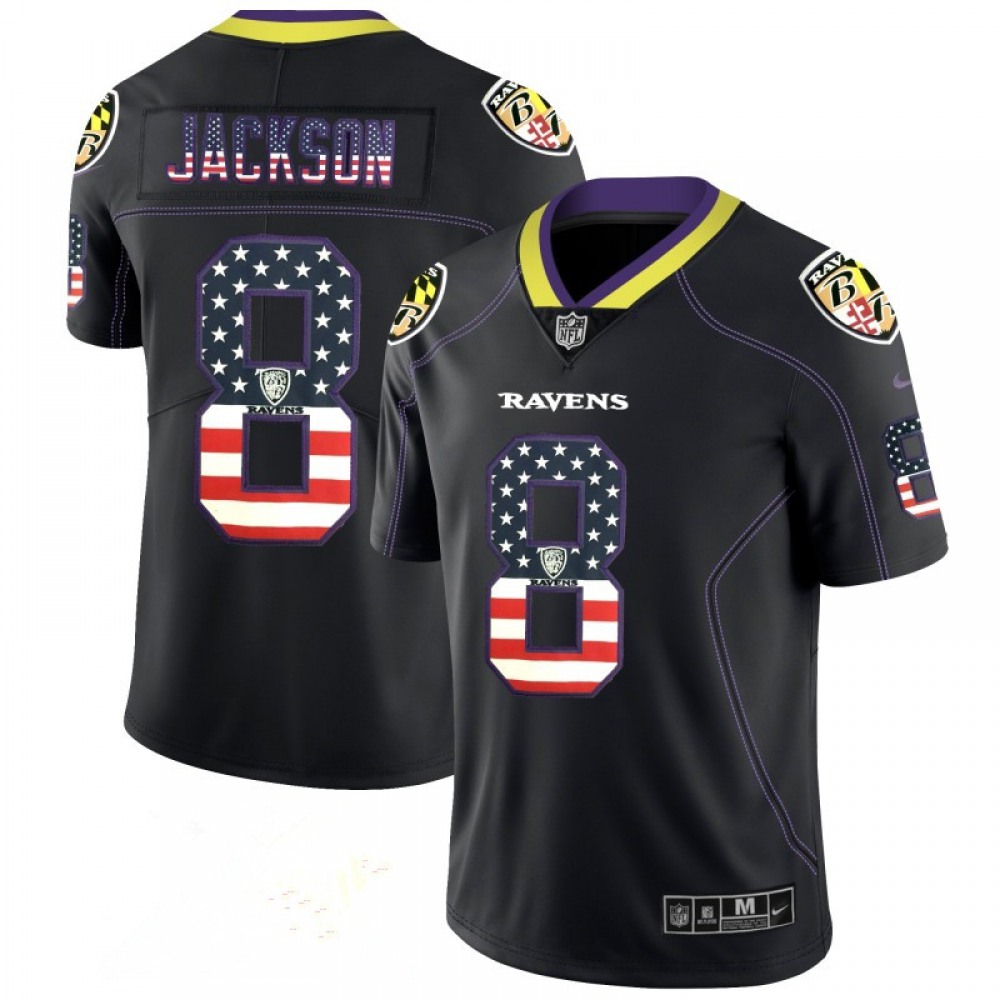 Men's Baltimore Ravens #8 Lamar Jackson Black 2018 USA Flag Color Rush Limited Fashion NFLLimited Stitched NFL Jersey