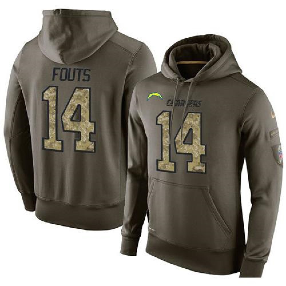 NFL Men'sSan Diego Chargers #14 Dan Fouts Stitched Green Olive Salute To Service KO Performance Hoodie