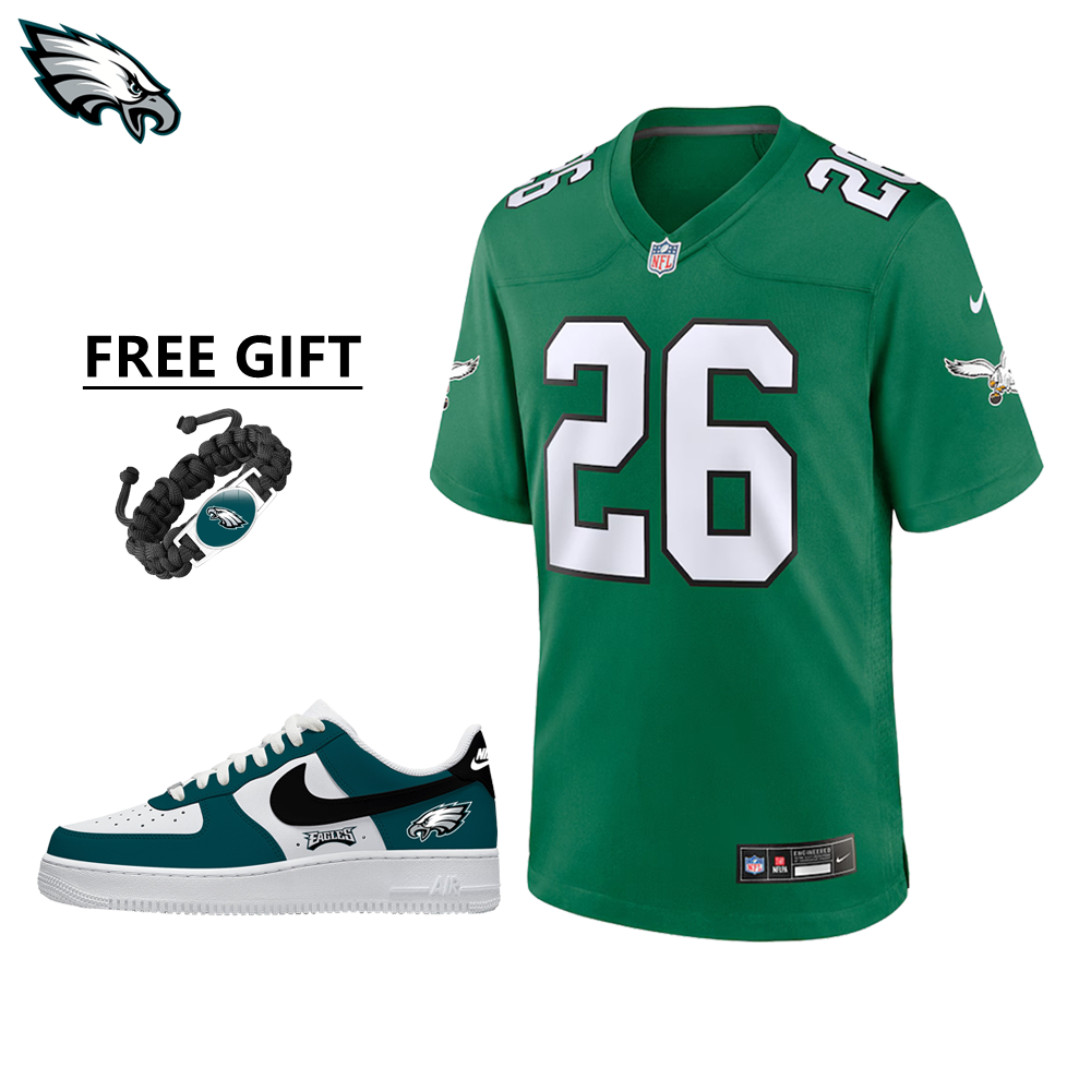 🔥Combo Sale - Philadelphia Eagles Saquon Barkley Nike Kelly Green Alternate Game Jersey & Air Force 1 Low Team Sneakers