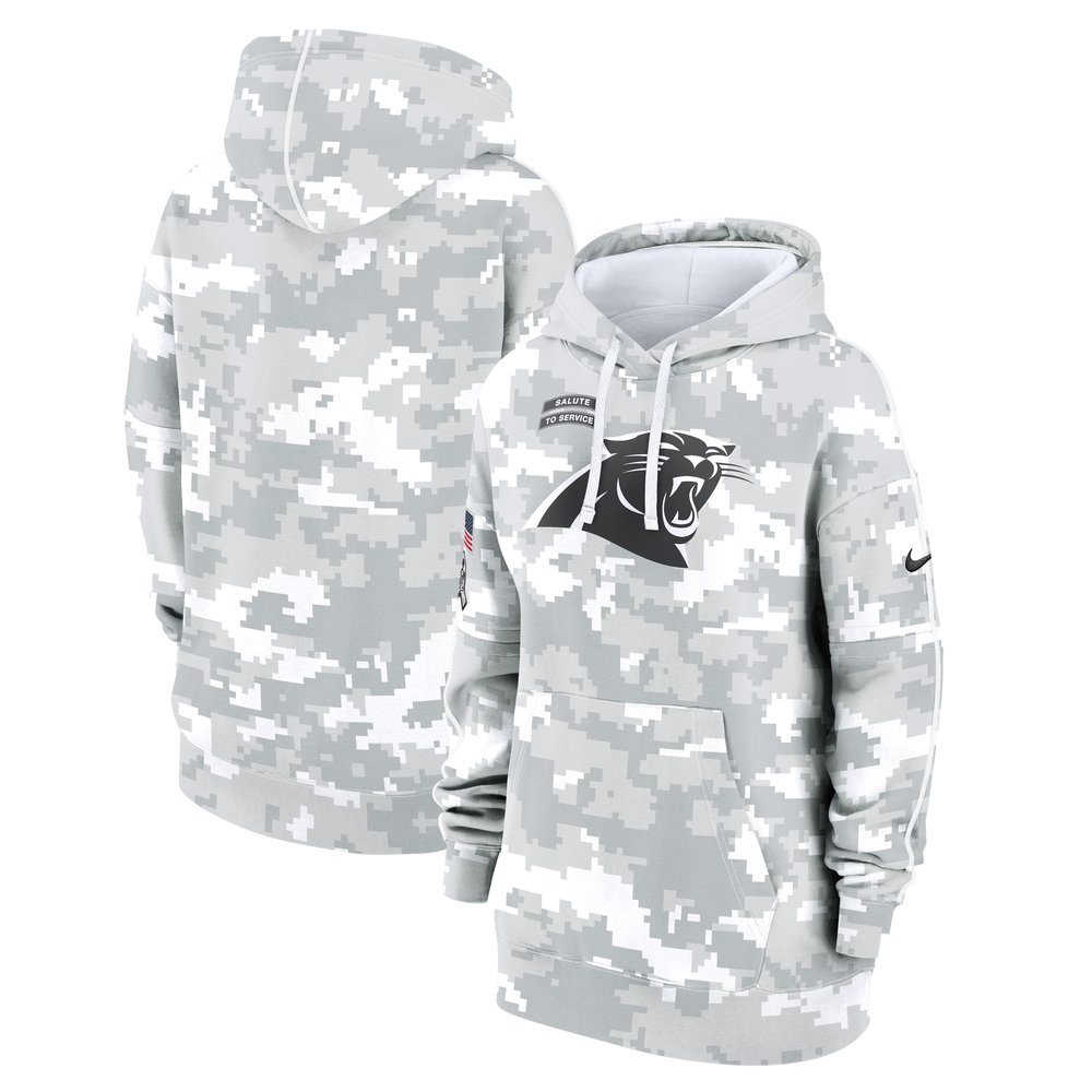 Women's Carolina PanthersArctic Camo 2024 Salute To Service Club Fleece Pullover Hoodie
