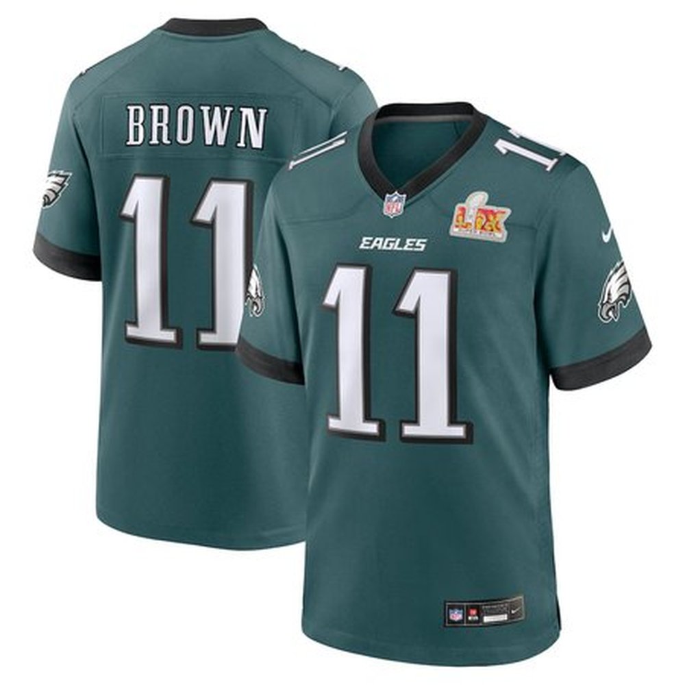 Men's Philadelphia Eagles #11 A.J. BrownMidnight Green Super Bowl LIX Game Player Jersey