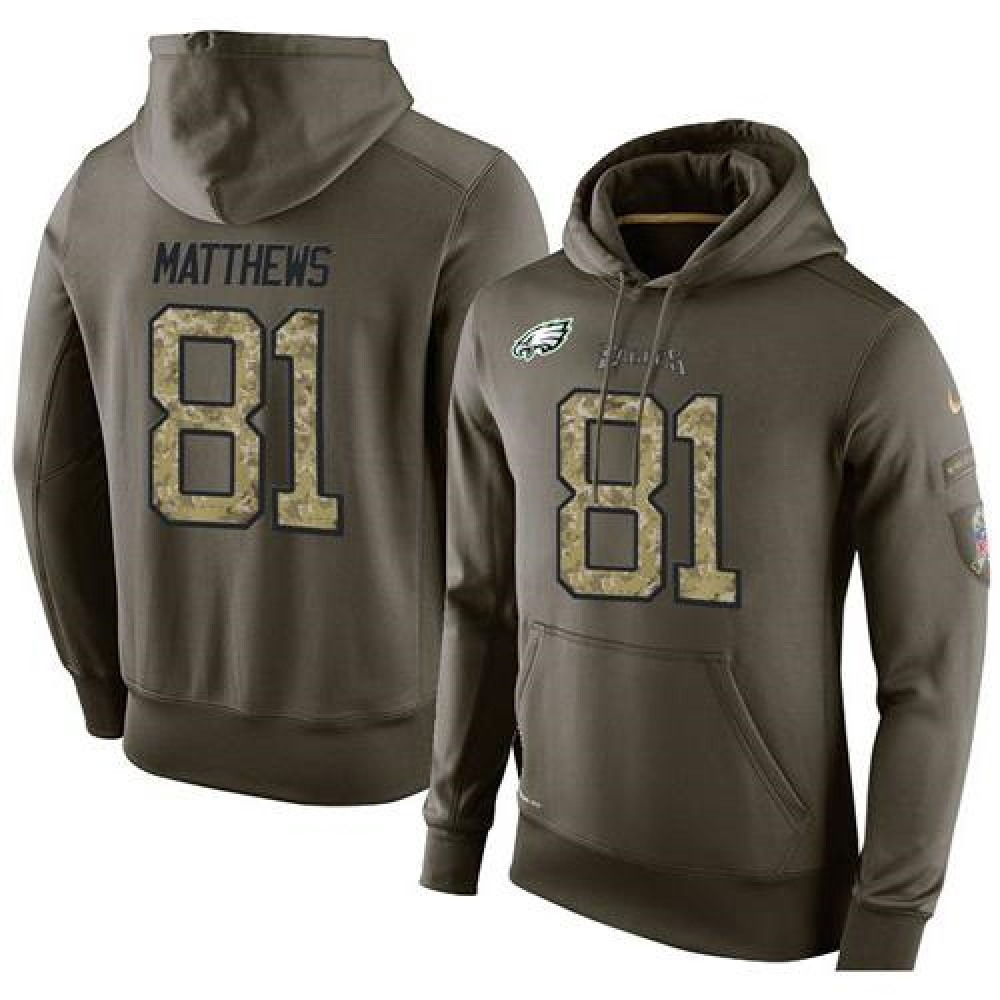 NFL Men'sPhiladelphia Eagles #81 Jordan Matthews Stitched Green Olive Salute To Service KO Performance Hoodie