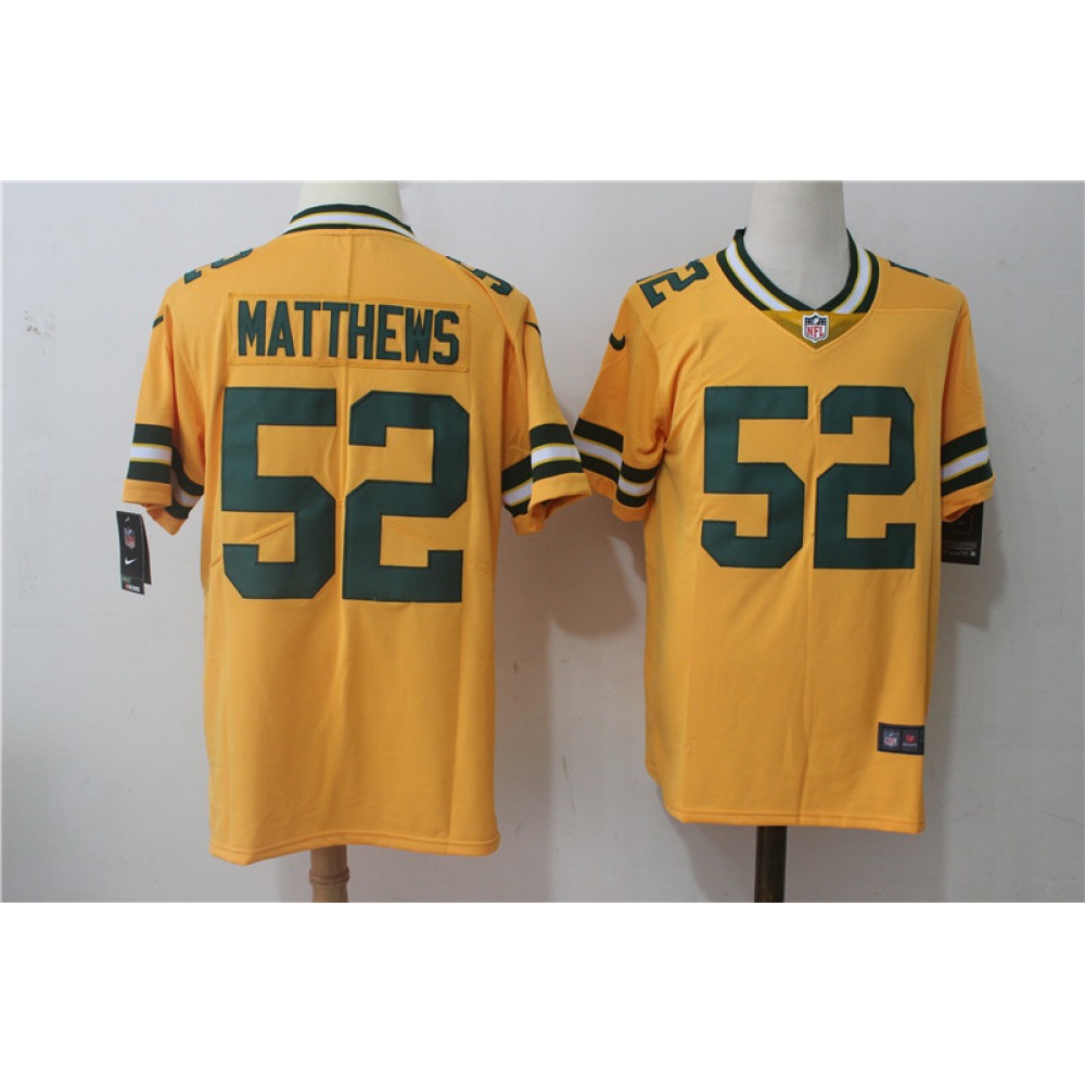 Men'sGreen Bay Packers #52 Clay Matthews Yellow Stitched NFL Limited Rush Jersey