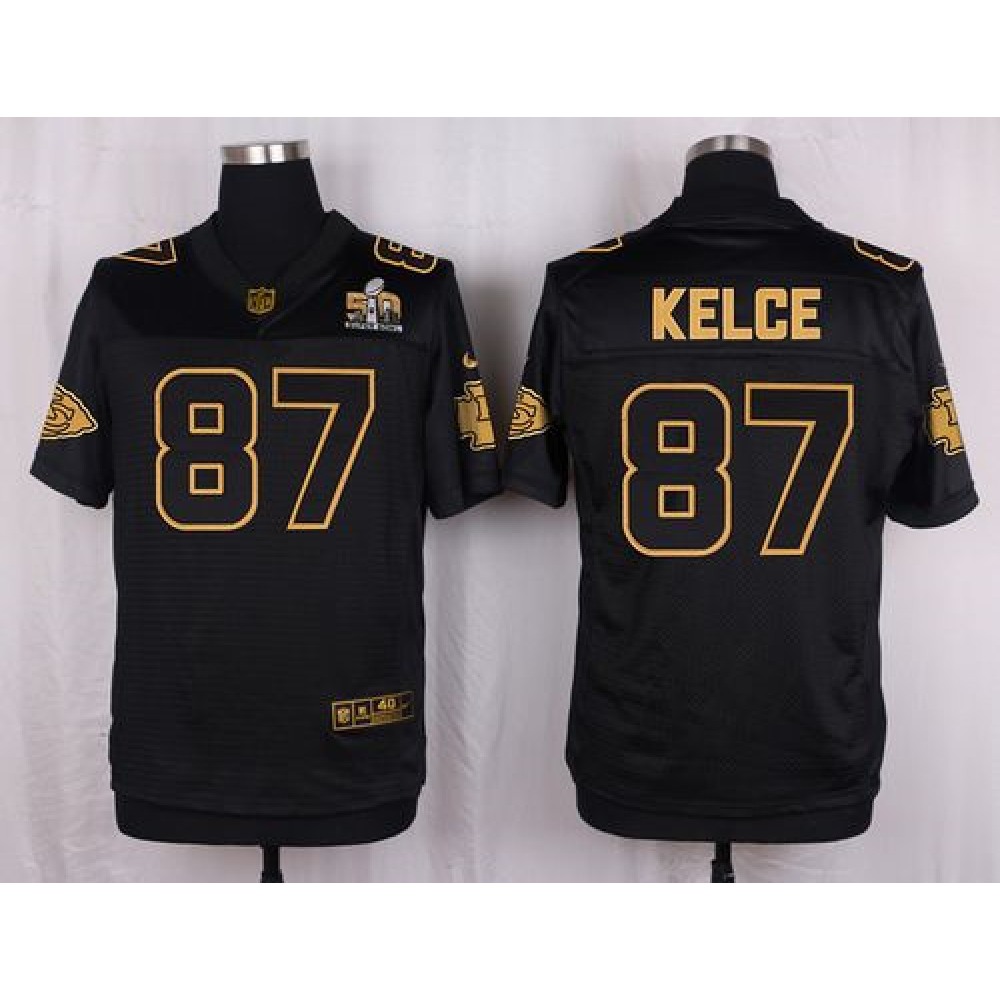 Chiefs #87 Travis Kelce Black Men's Stitched NFL Elite Pro Line Gold Collection Jersey