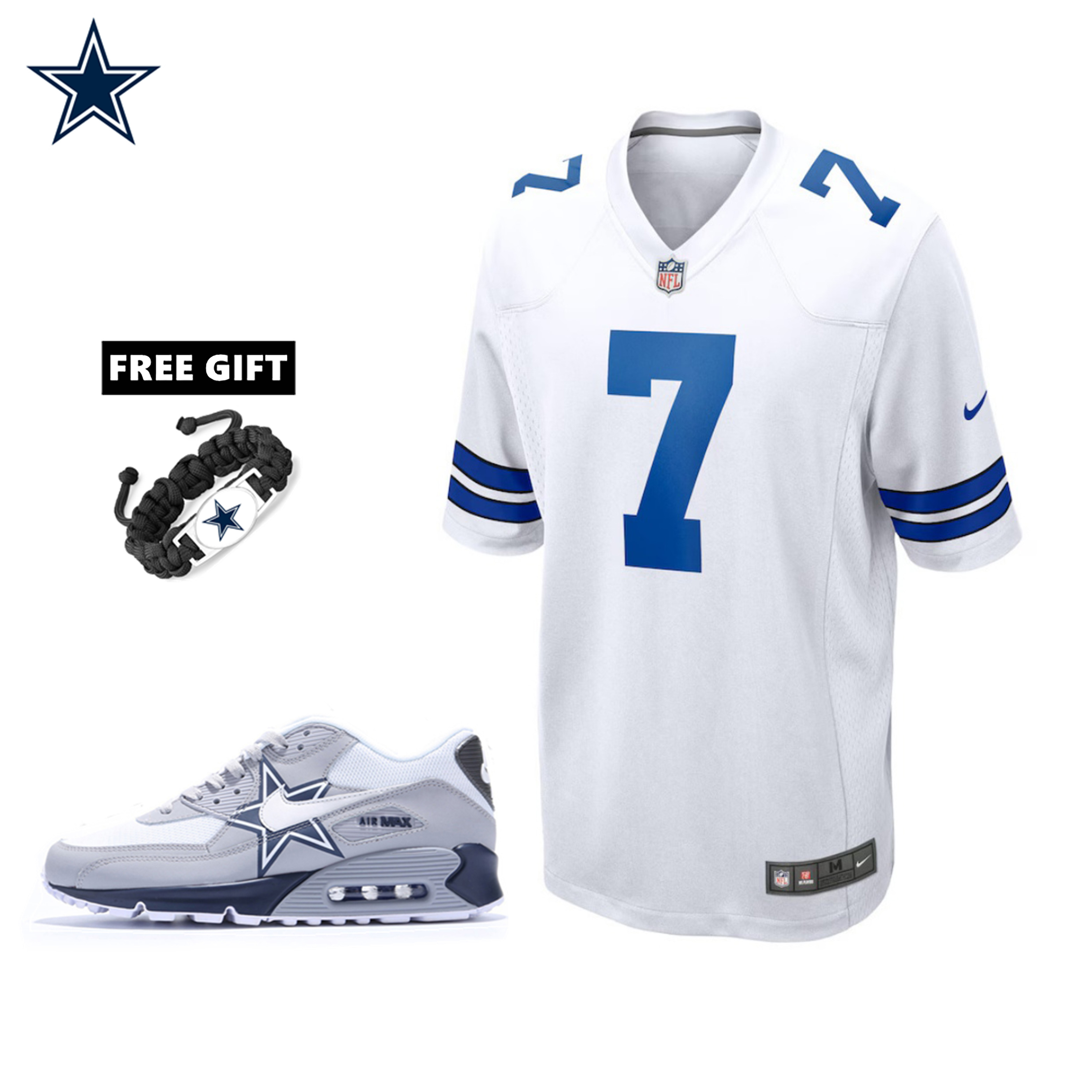 🔥Combo Sale - Dallas Cowboys Trevon Diggs Nike White Game Jersey & Air Max 90 Classic Sneakers