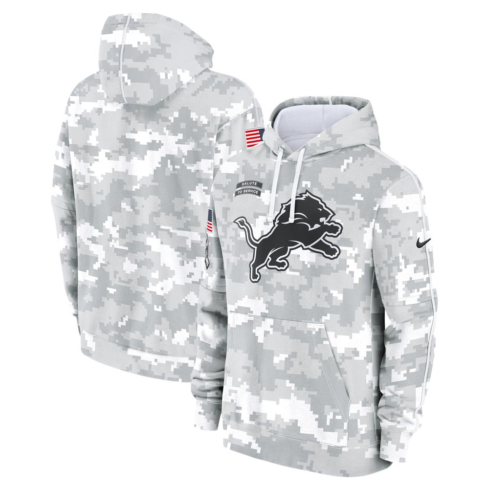 Men's Detroit LionsArctic Camo 2024 Salute to Service Club Fleece Pullover Hoodie