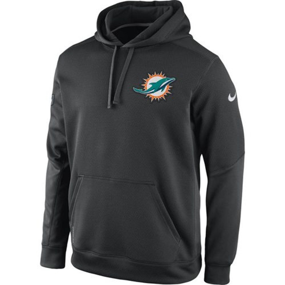 Miami DolphinsKO Chain Fleece Pullover Performance Hoodie Charcoal