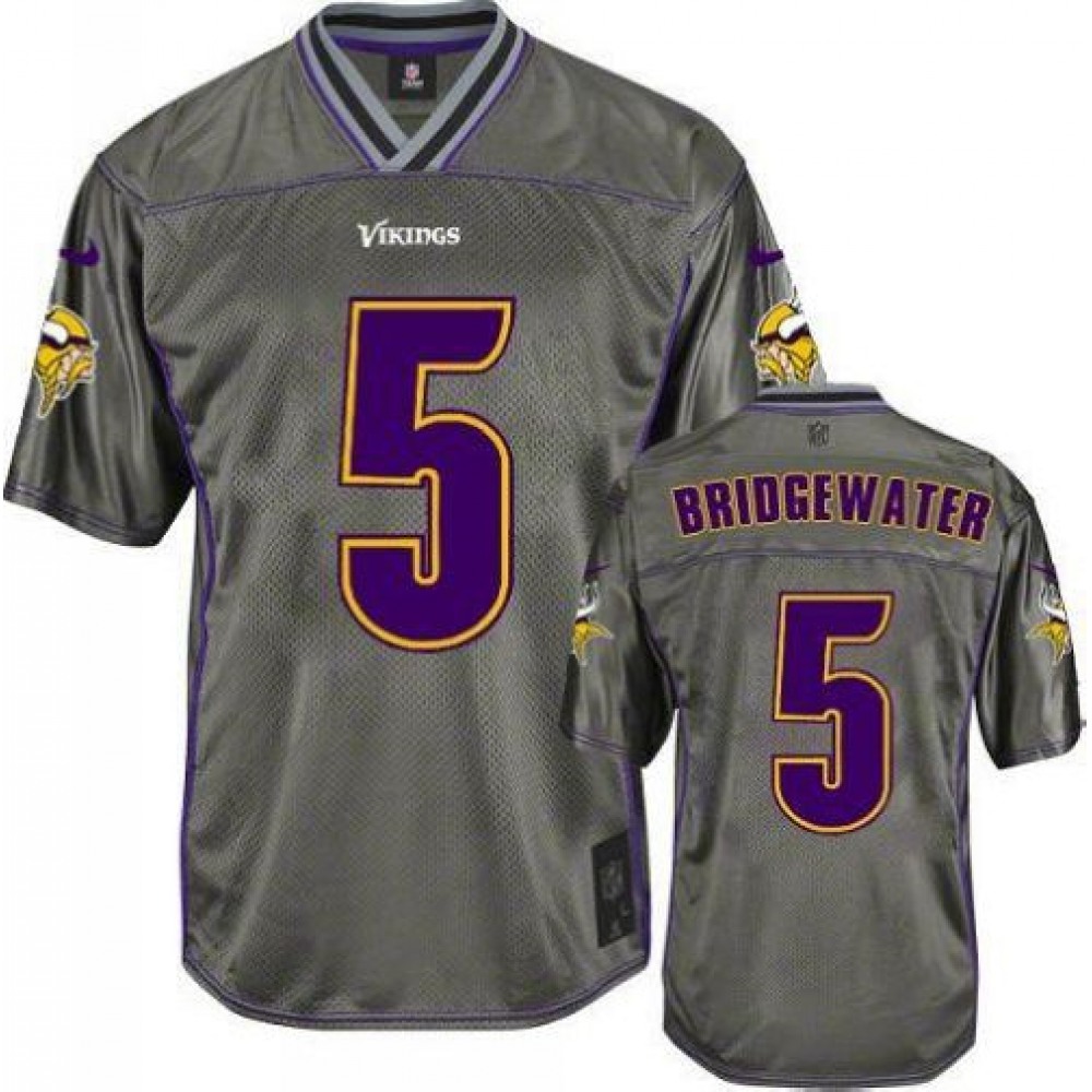 Vikings #5 Teddy Bridgewater Grey Youth Stitched NFL Elite Vapor Jersey