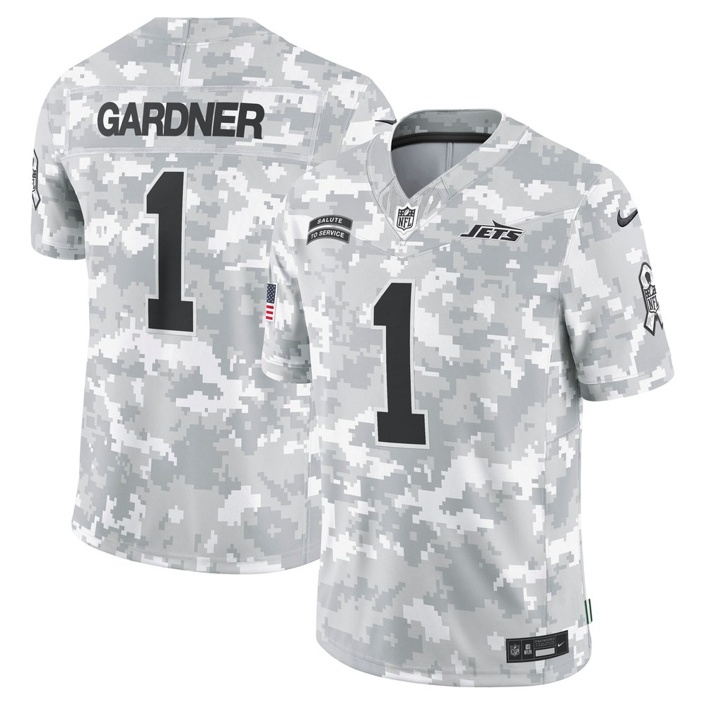 Men's New York Jets Sauce GardnerArctic Camo 2024 Salute to Service Limited Jersey