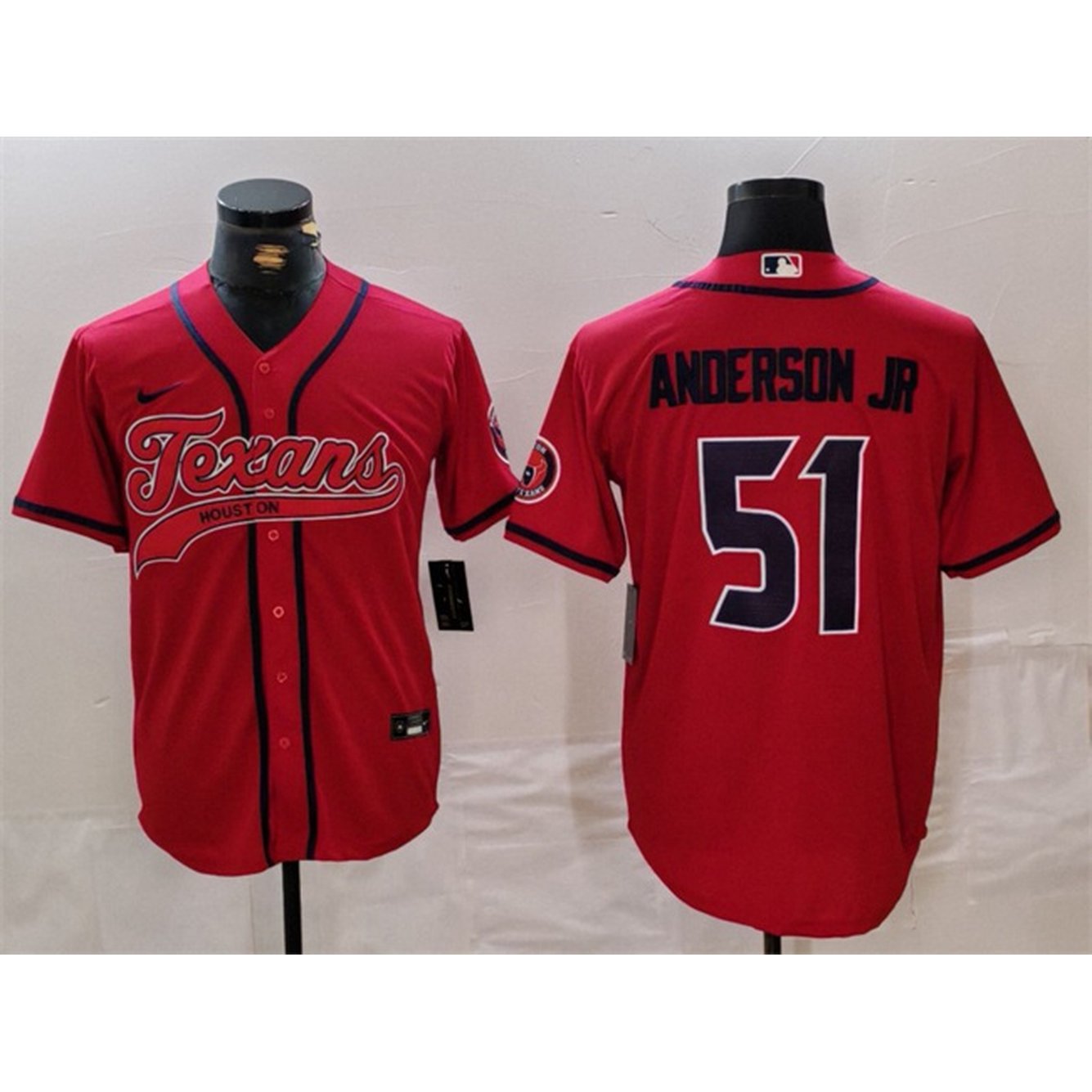 Men's Houston Texans #51 Will Anderson Jr. Red With Patch Cool Base Stitched Baseball Jersey