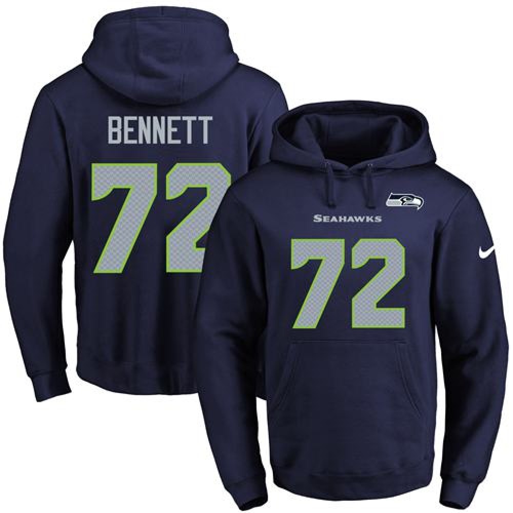 Seahawks #72 Michael Bennett Navy Blue Name & Number Pullover NFL Hoodie