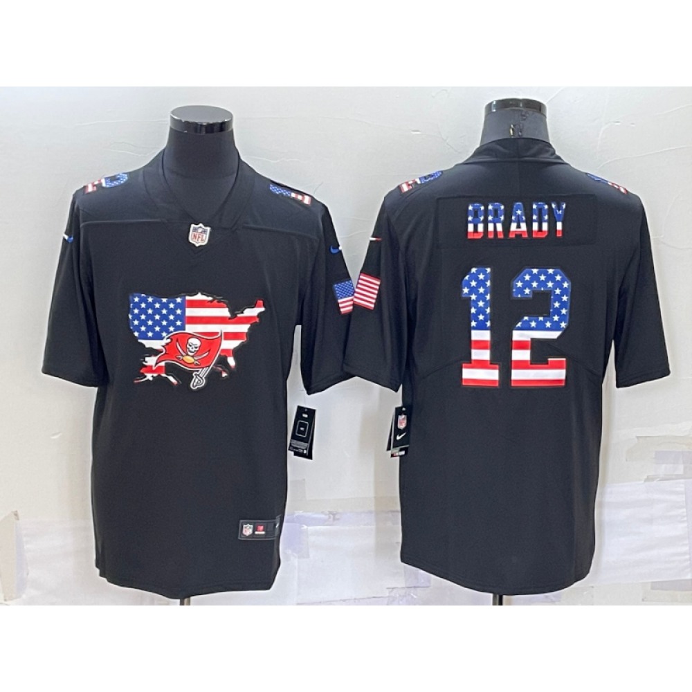 Men's Tampa Bay Buccaneers #12 Tom Brady Black USA Flag Limited Stitched Jersey