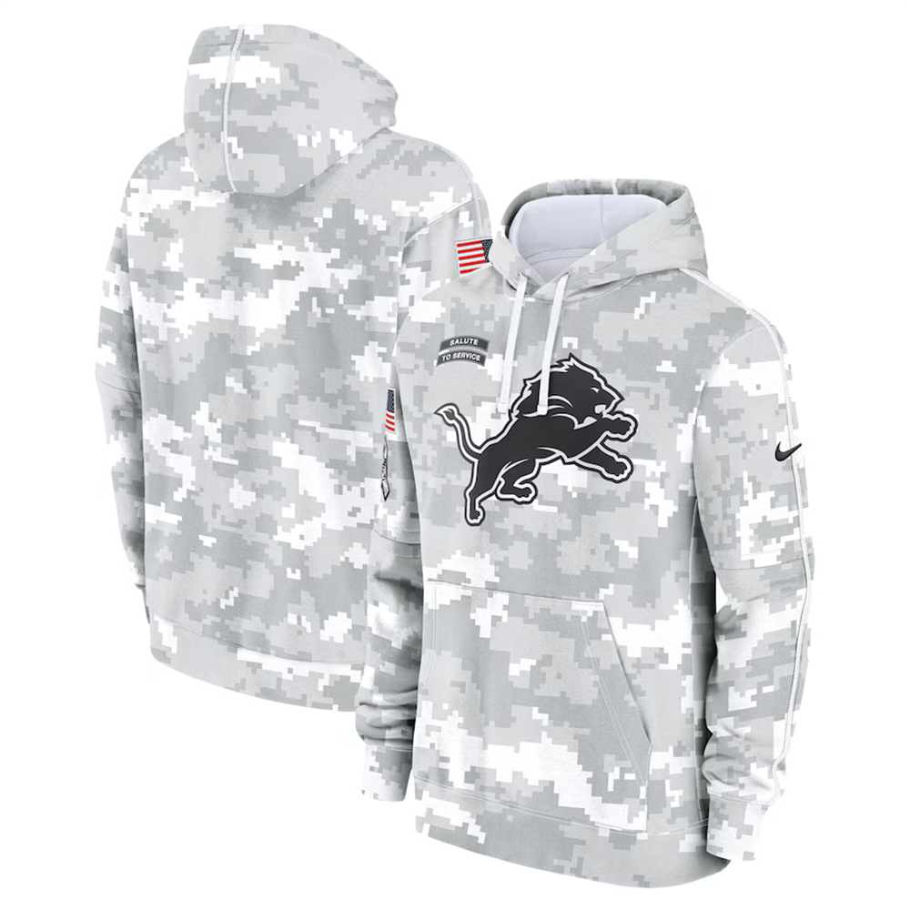 Men's/Women's/Youth - Detroit Lions Nike Arctic Camo 2024 Salute to Service Club Fleece Pullover Hoodie